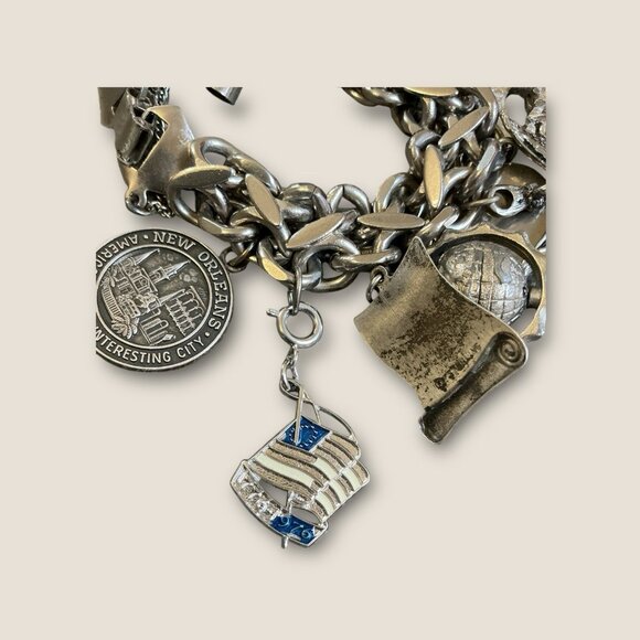 Estate Vintage Charm Bracelet Loaded With Sterling Charms Including Bell Trading - Picture 15 of 16